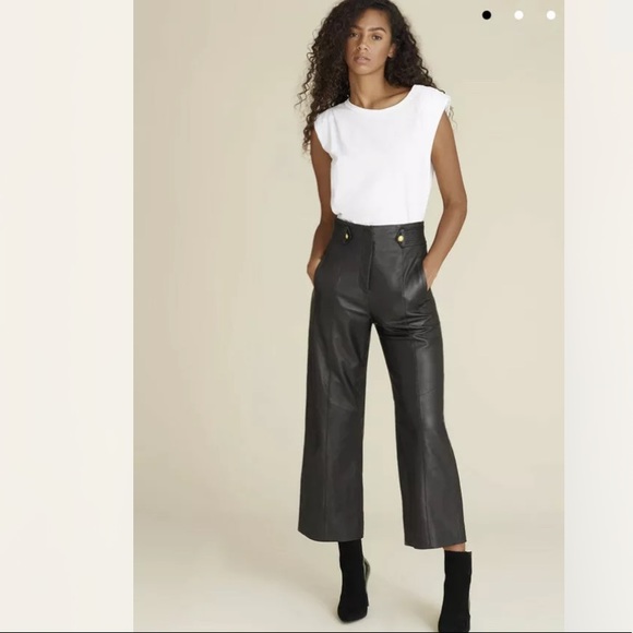 VERONICA BEARD Agee wide-leg leather pants-NWT-6 - Picture 2 of 12